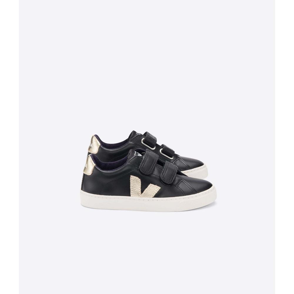 Veja ESPLAR LEATHER Sneakers Kinderen Black/Gold | BE 812UZG